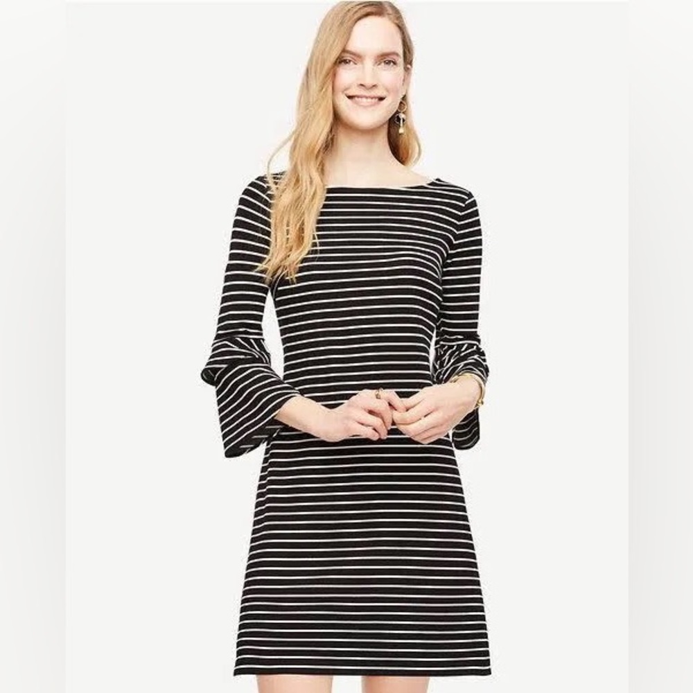 Ann Taylor black and white striped 3/4 sleeve dress
